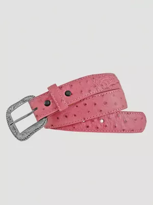 Girl's Ostrich Print Leather Belt in Pink