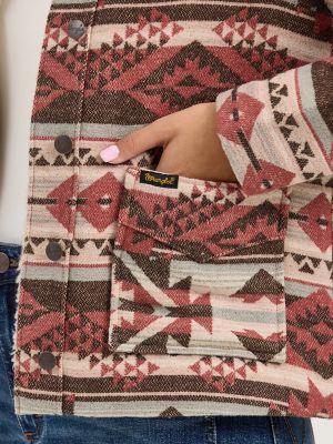 Women's Wrangler® Sherpa Lined Jacquard Barn Jacket in Burgundy