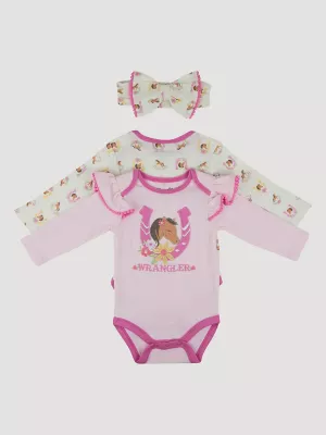 Wrangler Baby Girl Bodysuits & Bow Set in Pink Marshmallow