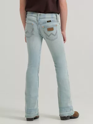 Girl's Wrangler x Lainey Wilson Raw Hem Boot Huggers in Bleach Blue Wash