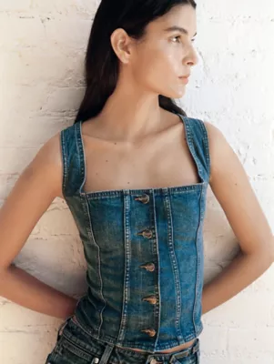 Wrangler + STAUD Trucker Top in Indigo