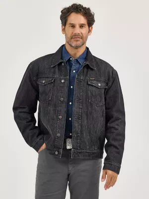 Men's Wrangler Flannel Lined Western Denim Jacket in Washed Black