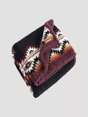 Wrangler Homestead Printed Sherpa Throw:Burgundy:One Size