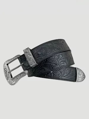 Women's 3 Piece Buckle Embossed Leather Belt in Black
