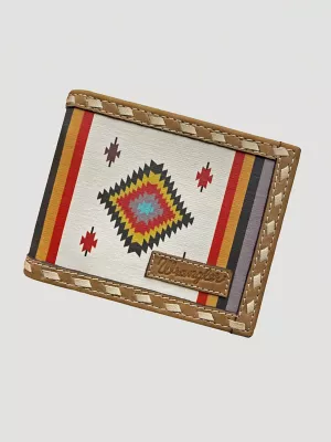 Canvas Southwest Print Leather Trim Bifold Wallet:Tan:One Size