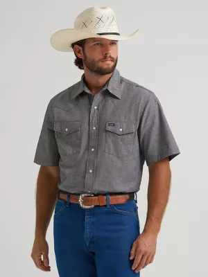 Cowboy Cut® Short Sleeve Western Snap Chambray Work Shirt in Charcoal