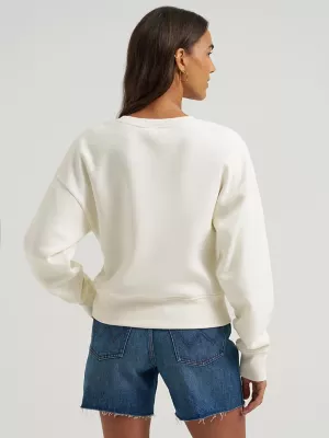 Women's Wrangler Soutache Horse Crew Sweatshirt in White