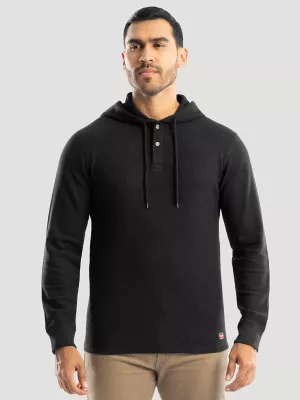 Men's Hooded Workwear Thermal Waffle Henley in Black Caviar