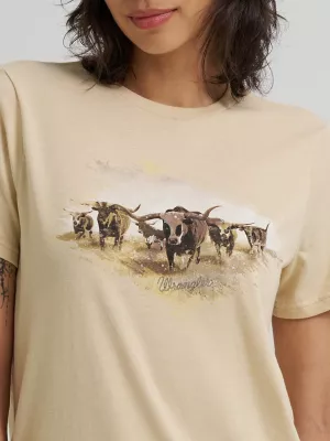 Womens Western Graphic Regular Fit Tee:Pearled Ivory:3XL