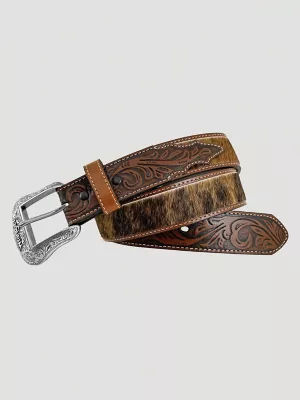 Men's Hair on Hide Embossed Belt in Spectra Yellow