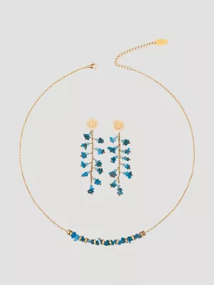 Beaded Necklace with Drop Earring Set:Turquoise:One Size