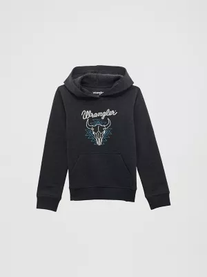 Boy's Wrangler Front Animal Logo Pullover Hoodie in Jet Black