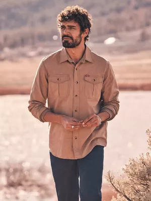 Men's Relaxed Fit Stretch Shirt in Brown Duck Heather