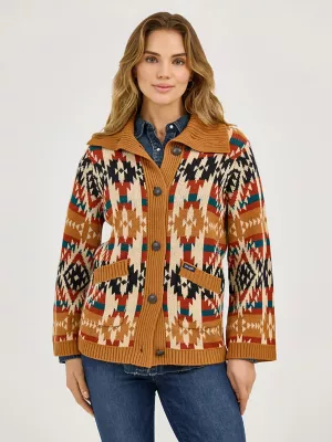 Women's Western Pattern Cardigan Sweater in Mustard