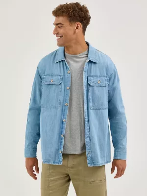 Men's Utility Overshirt in Light Wash