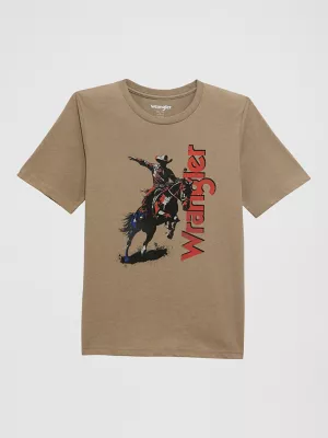 Boys Logo Front Graphic TShirt:Cowboy Tan:XS
