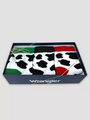 Womens Cow Festive Crew Socks Box Set 3 Pack:Black/White:One Size