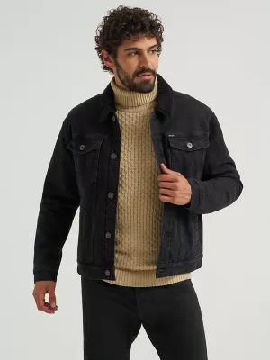 Men's Wrangler® Sherpa Lined Denim Jacket in Black Rinse