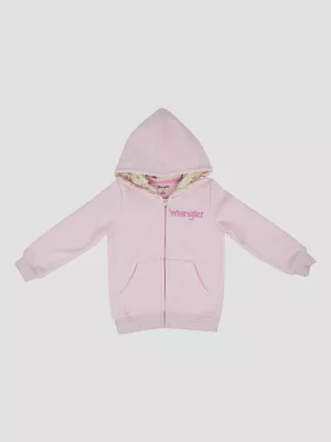 Wrangler Girl's Zip Graphic Hoodie in Pink Logo