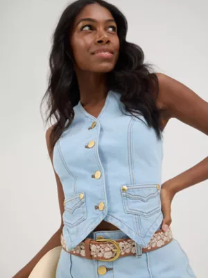Wrangler® x Yellow Rose by Kendra Scott Denim Vest in Prairie Wash