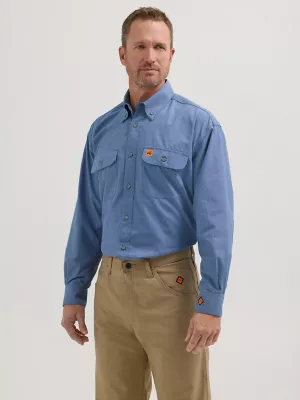 Wrangler® RIGGS Workwear® FR Flame Resistant Flap Pocket Solid Work Shirt in Light Blue