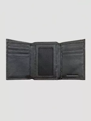 Embossed Ostrich Leather Trifold Wallet:Black:One Size