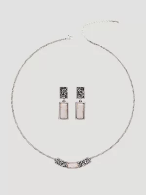 Center Stone Necklace with Earring Set:Beige:One Size