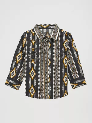 Little Boy's Checotah Long Sleeve Western Snap Shirt in Crow Black