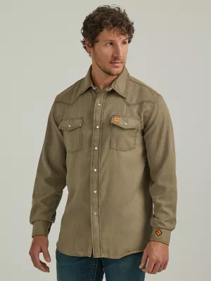 Men's Wrangler® FR Flame Resistant 20X Western Snap Solid Shirt in Heathered Khaki