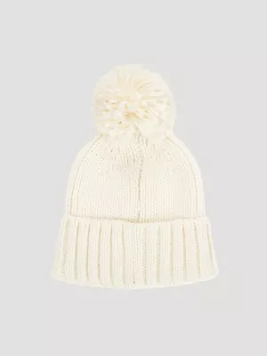 Womens Ribbed Pom Pom Beanie:Cream:One Size: