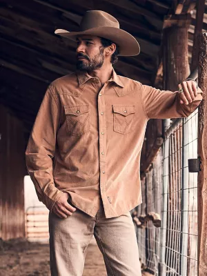 Mens Retro Premium Western Snap Corduroy Shirt:Sandy Brown:XLT