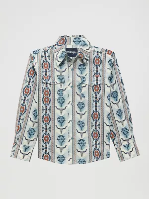 Boy's Checotah Long Sleeve Western Snap Shirt in Gray Steerhead
