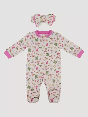 Wrangler Baby Girl Zip Coverall w Bow:Cowgirl Pink:0-3