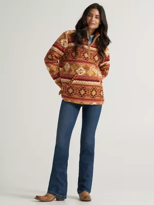 Women's Wrangler Retro® Quarter-Zip Sherpa Pullover in Brown Geo