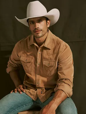 Mens Retro Premium Western Snap Corduroy Shirt:Sandy Brown:XLT