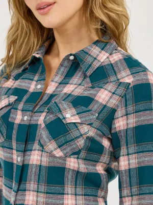 Women's Essential Flannel Plaid Western Snap Shirt in Pine Forest