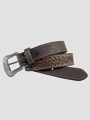 Mens Wrangler Embossed Carved Belt:Tan:38