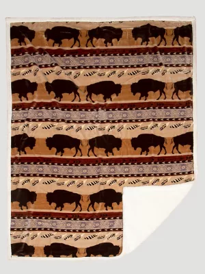 Wrangler Southwestern Buffalo Sherpa Fleece Throw Blanket:Brown:ONE SIZE