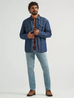 Men's Printed Fleece Lined Denim Shirt in Ravine Wash