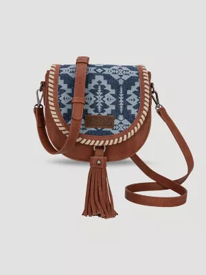 Laser Cut Printed Fringe Cross Body:Denim:One Size