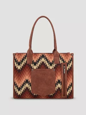 Zig Zag Print Wide Tote:Brown:One Size: