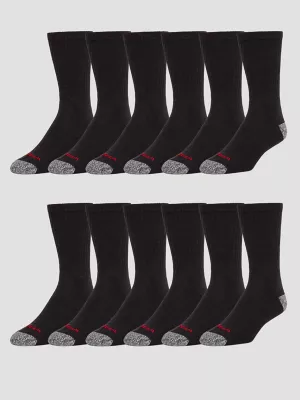 Mens Crew Work Sock 12 Pack:Black:One Size