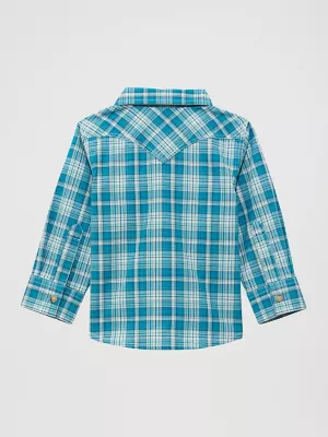 Little Boy's Long Sleeve Plaid Western Snap Shirt in Deep Sea
