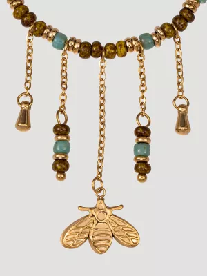 Beaded Sun Charm Circle Earrings:Khaki:One Size