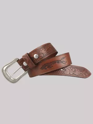 Men's Wrangler Tooled Leather Belt in Brown Leather