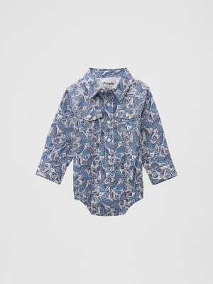 Baby Boy's Long Sleeve Western Snap Bodysuit in Wavy Paisley