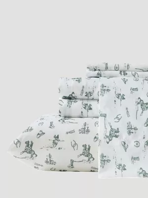 Wrangler Patterned Queen Sheet Set:Rodeo/ Green:Queen