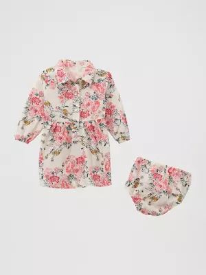 Little Girl's Printed Western Snap Dress in Floral White