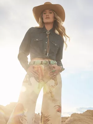 Wrangler x Lainey Wilson Tie Front Denim Shirt in Boho Wash