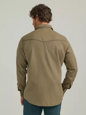 Men's Wrangler® FR Flame Resistant 20X Western Snap Solid Shirt in Heathered Khaki